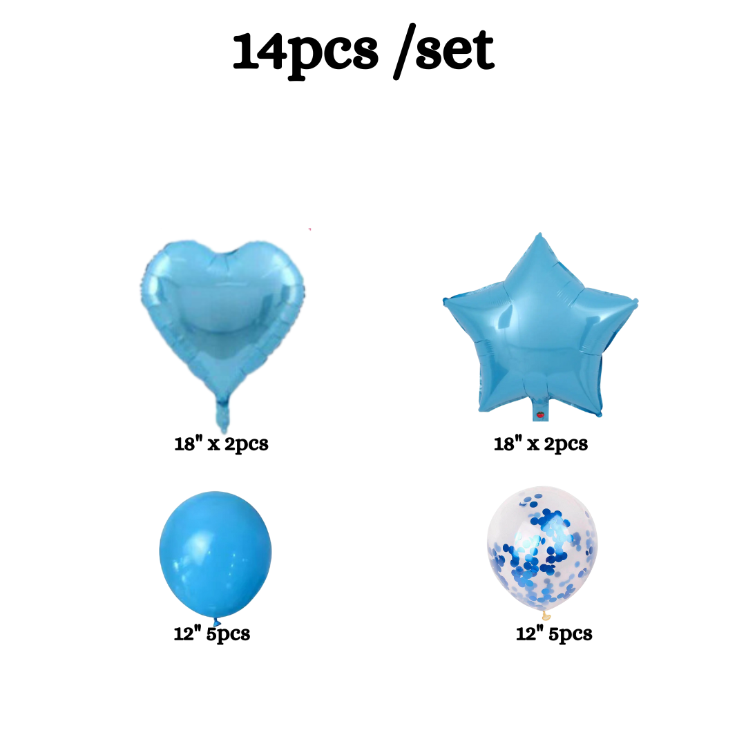 14pcs Light Blue Balloon Set