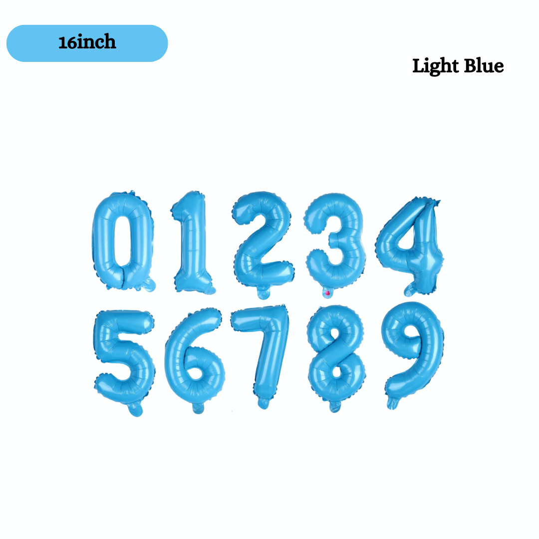 16inch small Light Blue Foil Number, 0-9