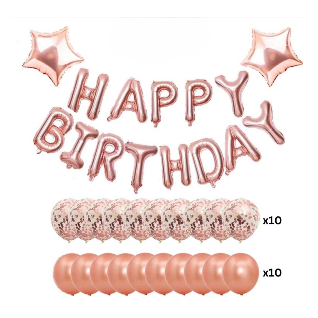 35pcs Rose Gold Happy Birthday Balloon Set