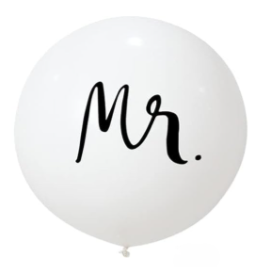 36-inch Jumbo white Mr. & Mrs. White Wedding Balloons