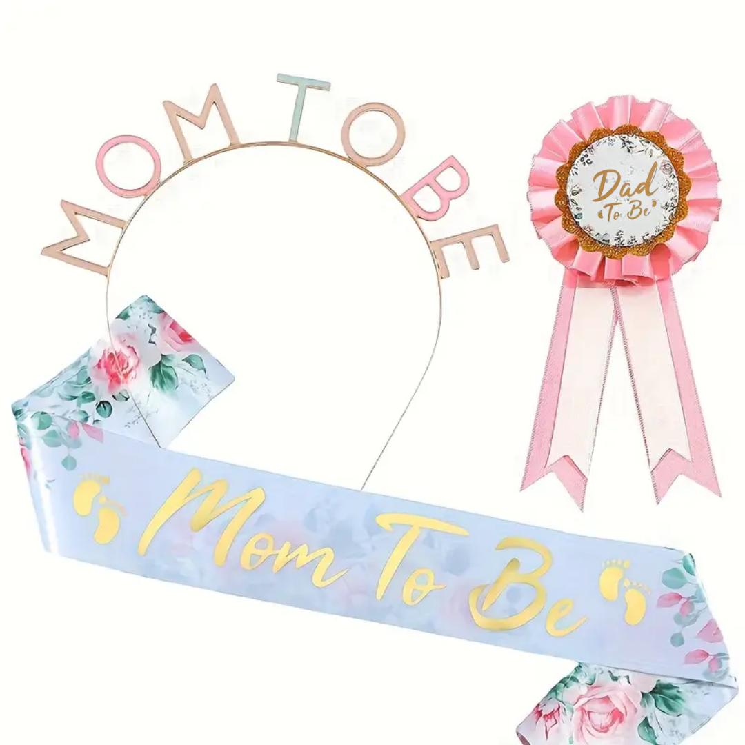 3pcs/set Gender Reveal Party Mom To Be Sash and Headband Dad To Be Badge