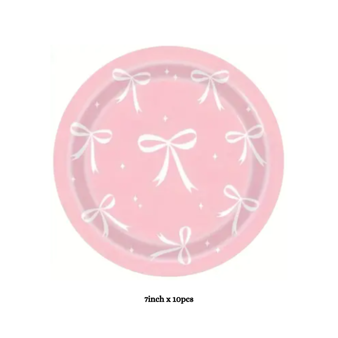 Pink Bow Party Supplies Dinnerware, Plates, Cups and Napkins
