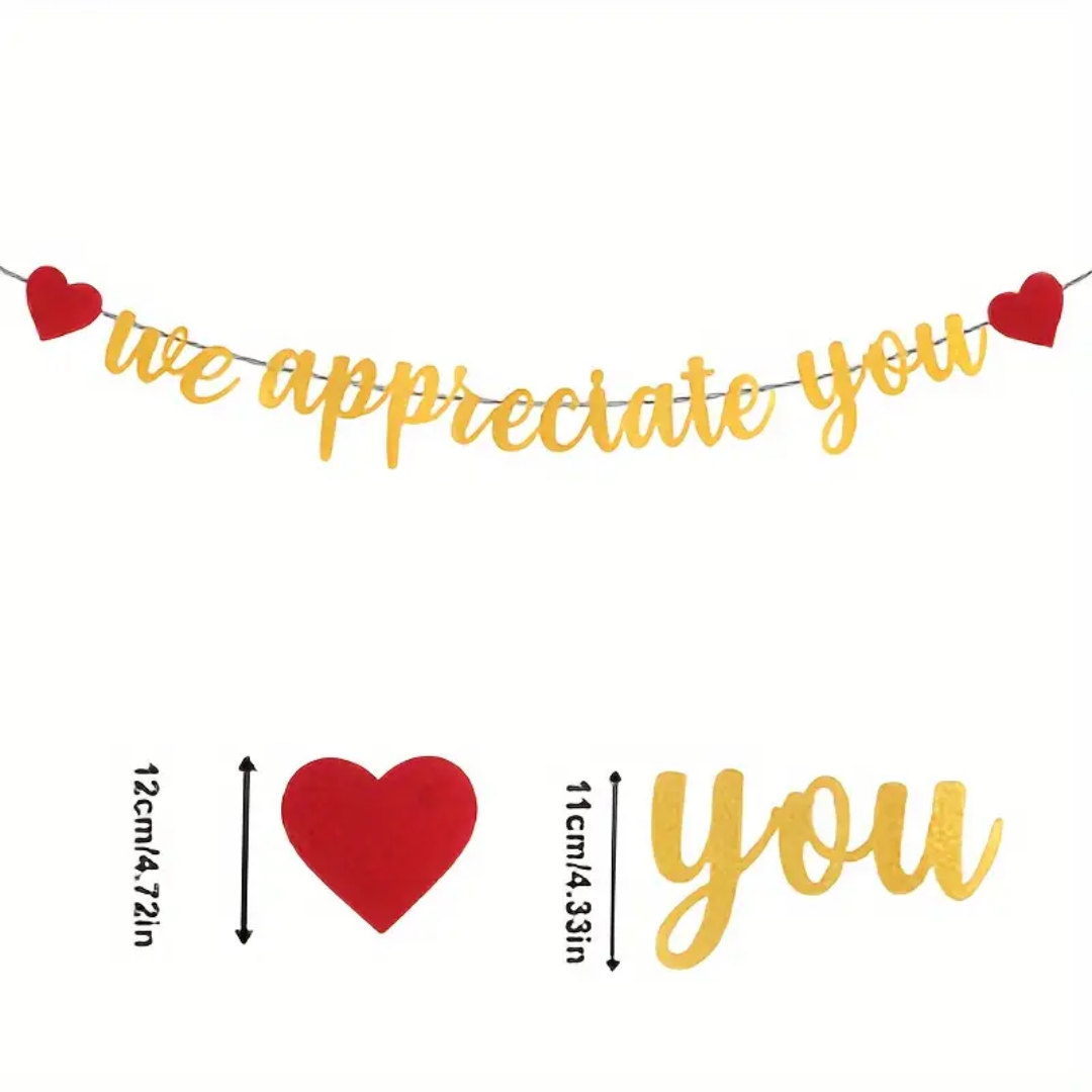 We Appreciate You" Golden & Black Glitter Banner