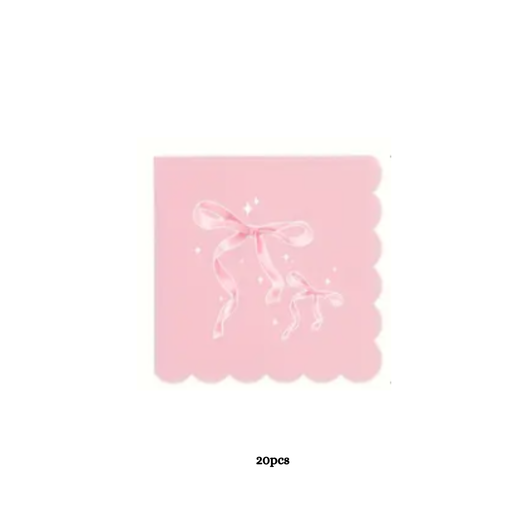 Pink Bow Party Supplies Dinnerware, Plates, Cups and Napkins