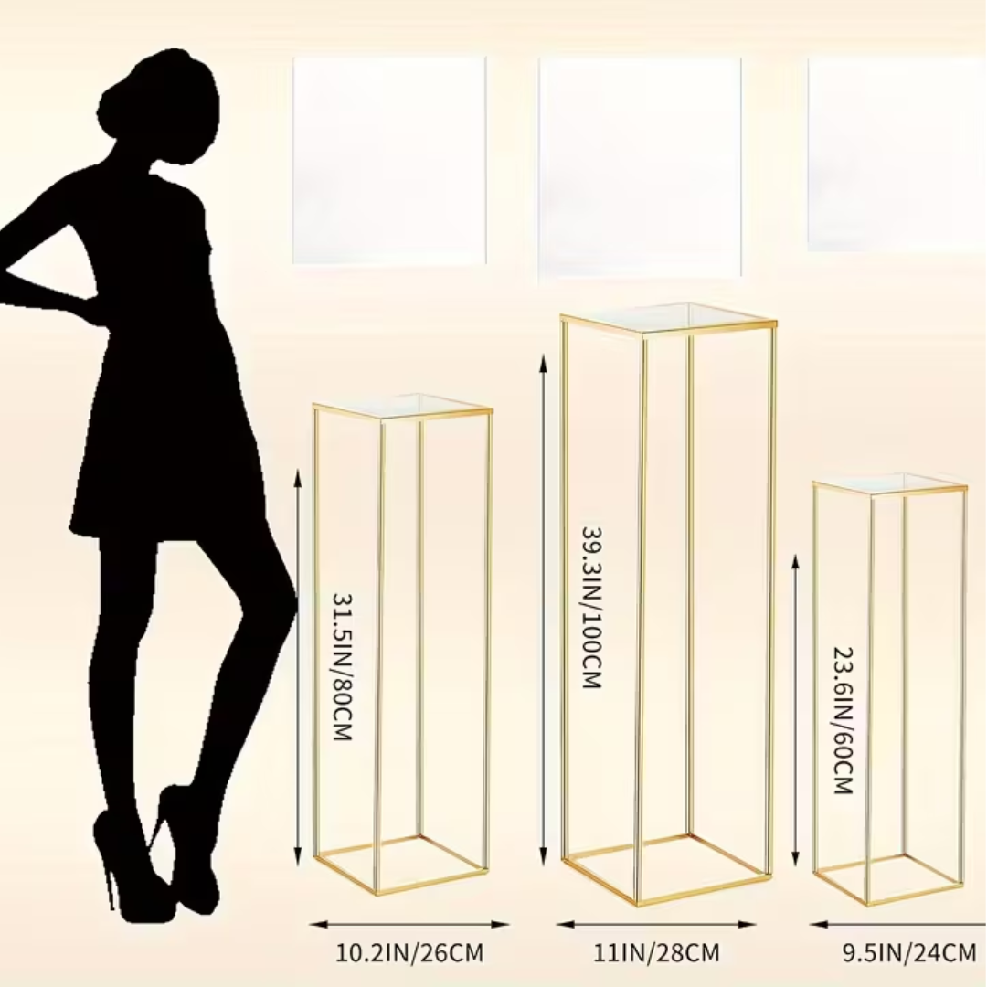 Gold square cuboid stand with acrylic cover for cake stand or flower stand wedding centerpiece decoration for Rent