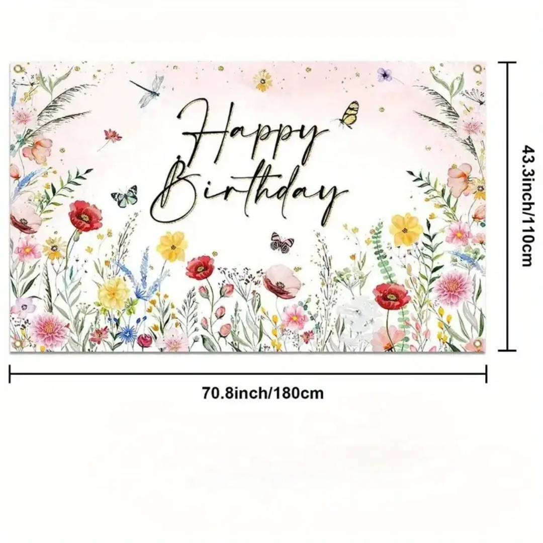 Wildflower Happy Birthday Fabric Backdrop