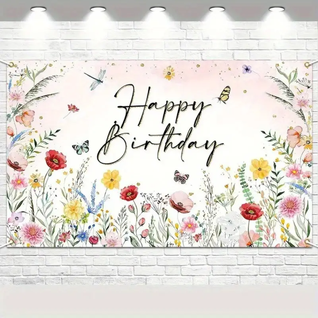 Wildflower Happy Birthday Fabric Backdrop