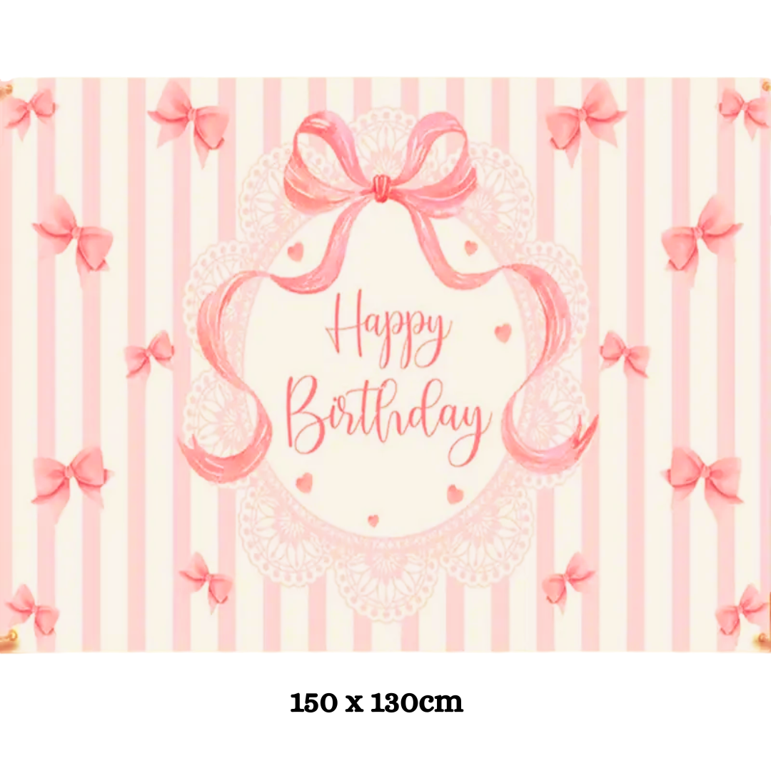 Bow Theme Happy Birthday Polyester Fabric Backdrop