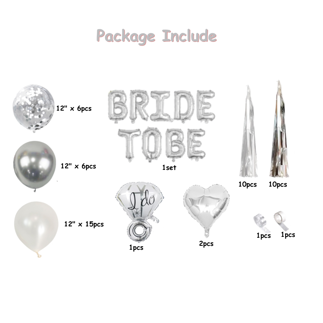 53pcs Silver Bride to Be Balloon Set