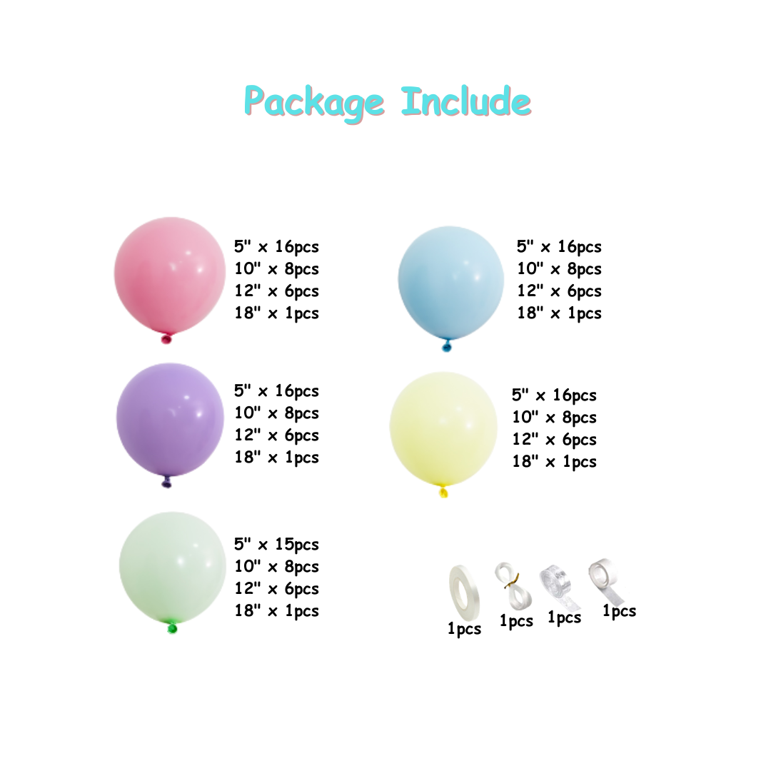 159pcs Pastel Rainbow Balloon Garland Kit