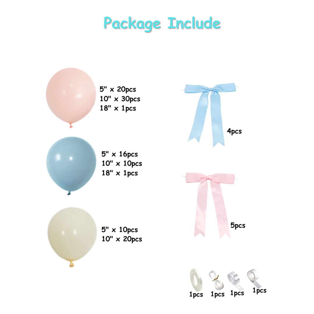 145pcs Pastel Pink, Blue, and Cream Baby Shower Gender Reveal Balloon Kit