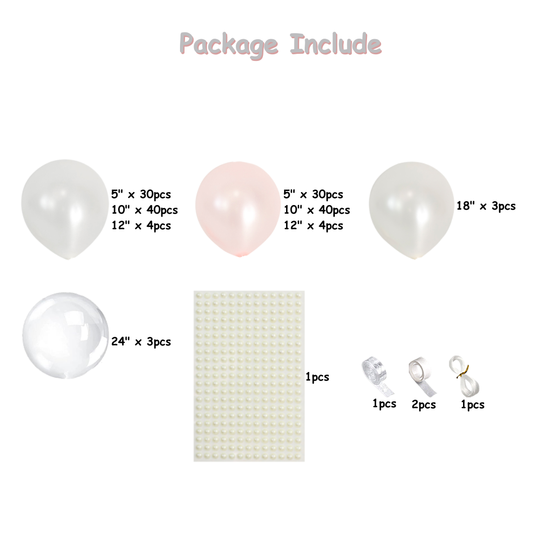 122pcs White Pearl and Pink Balloon set