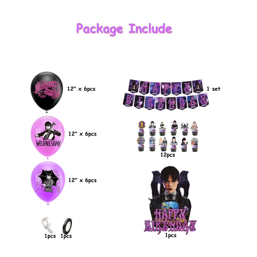 34pcs Wednesday Addams themed birthday Balloon set