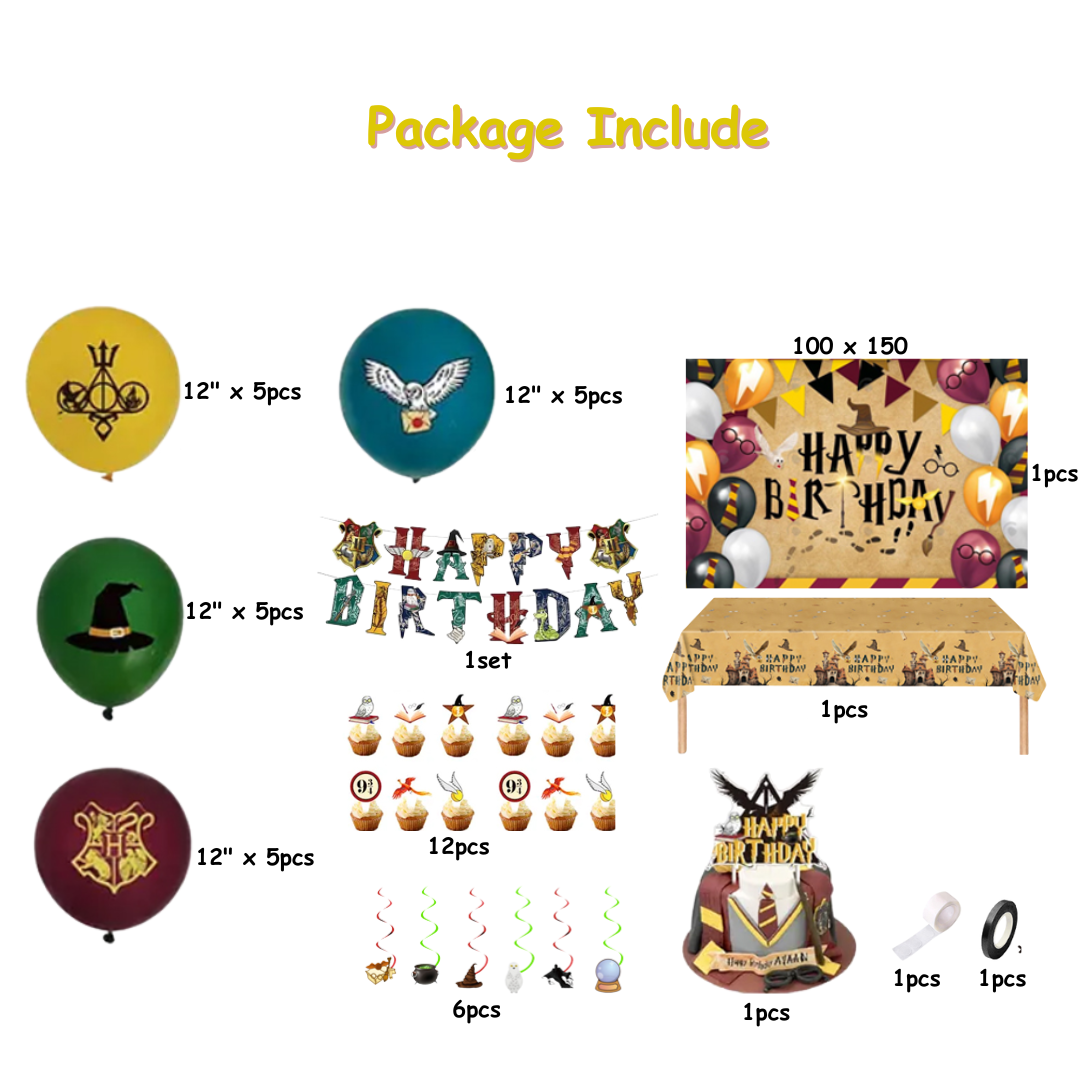 44pcs Harry Potter Theme Happy birthday balloon set with Table cover and Backdrop