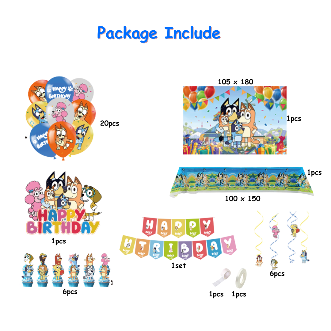56pcs Bluey Theme Birthday Balloon set with Table cover and Backdrop