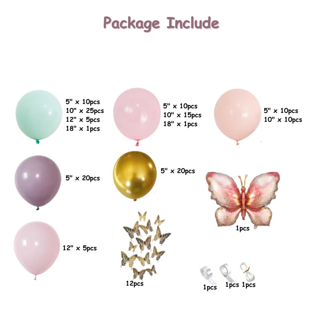 137pcs Pink and Green Butterfly Balloon set