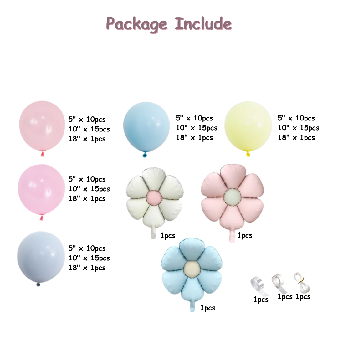 136pcs Pastel Pink Daisy Flower Balloon Set