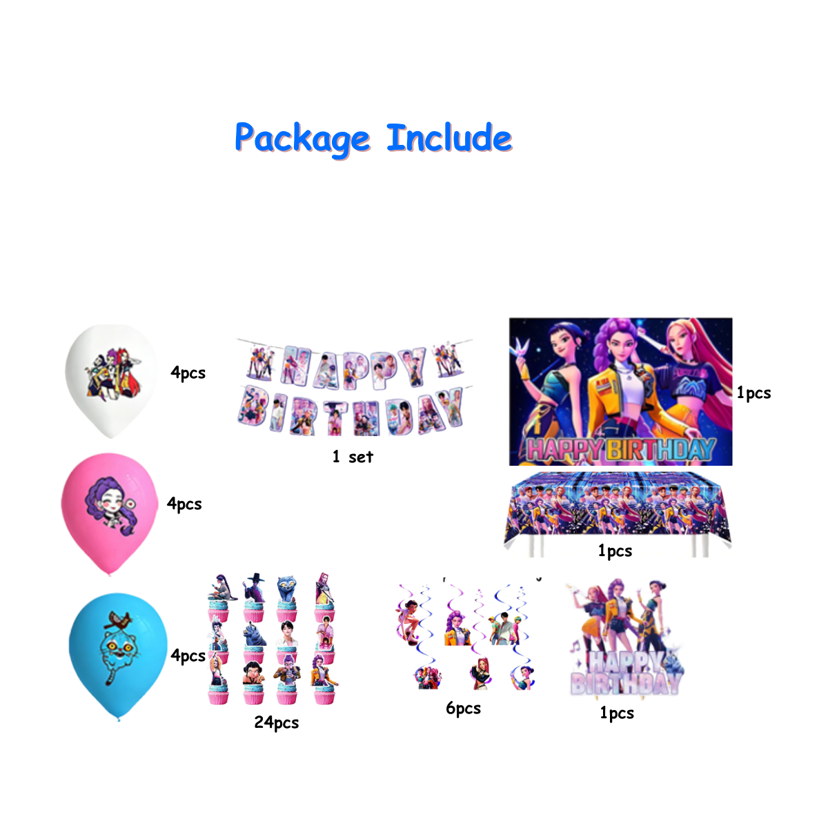 24pcs K-Pop: Demon Hunters theme Balloon Set with Table cover and Backdrop