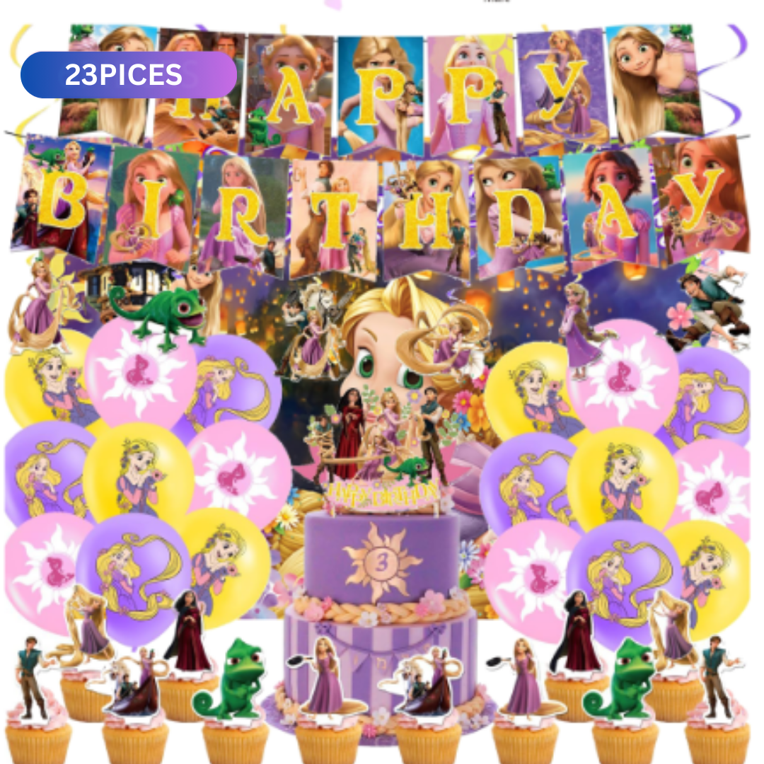 23pcs Tangled Rapunzel Princess Birthday Balloons Decorations with Backdrop