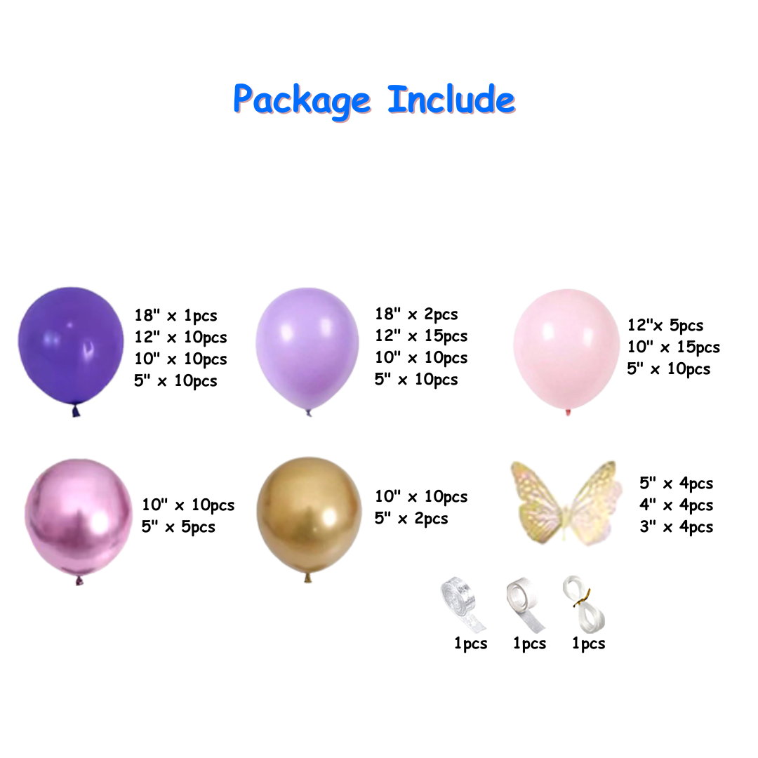 129pcs Pink & Purple Butterfly Balloon Garland Kit