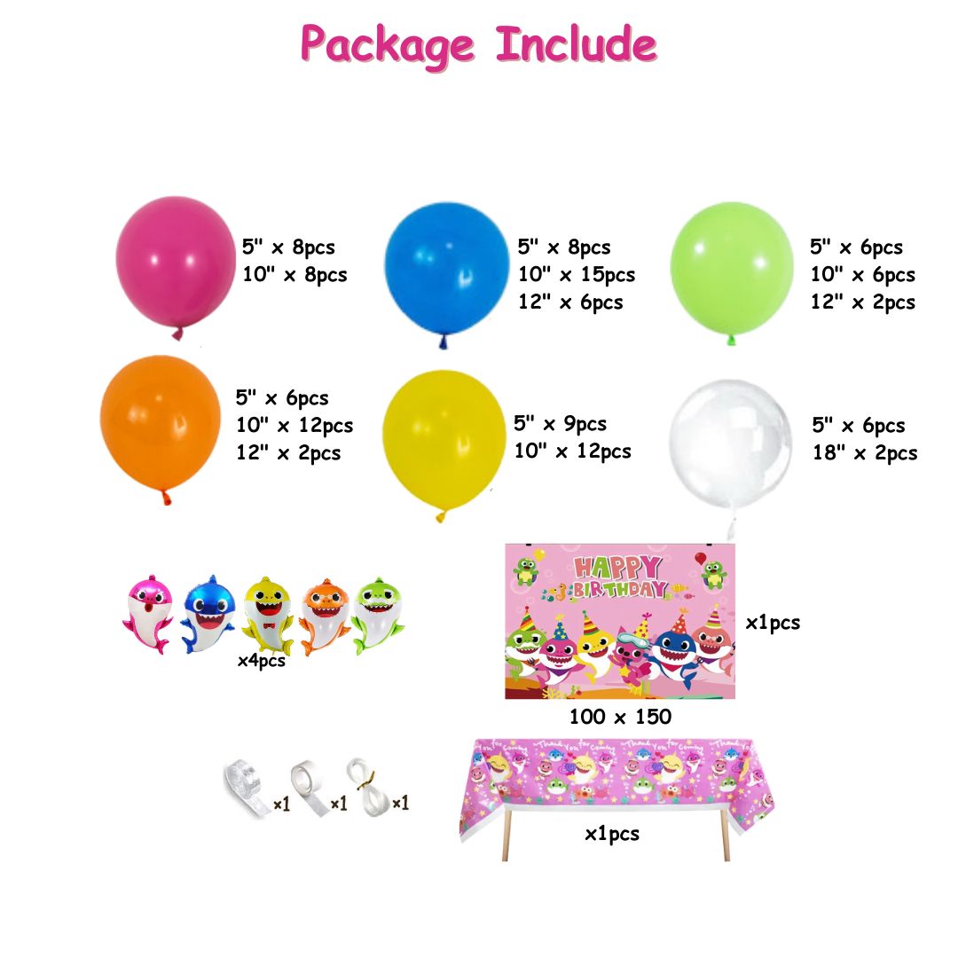 118pcs Pink Girl Baby Shark Balloons Garland Kit with Backdrop and Table Cover