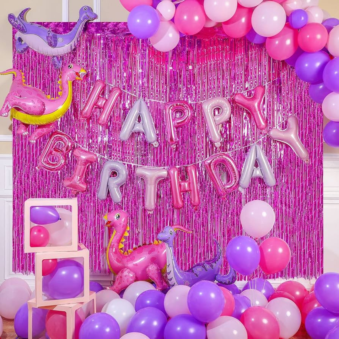 130pcs Pink Jurassic Dinosaur Theme Birthday Balloon Kit