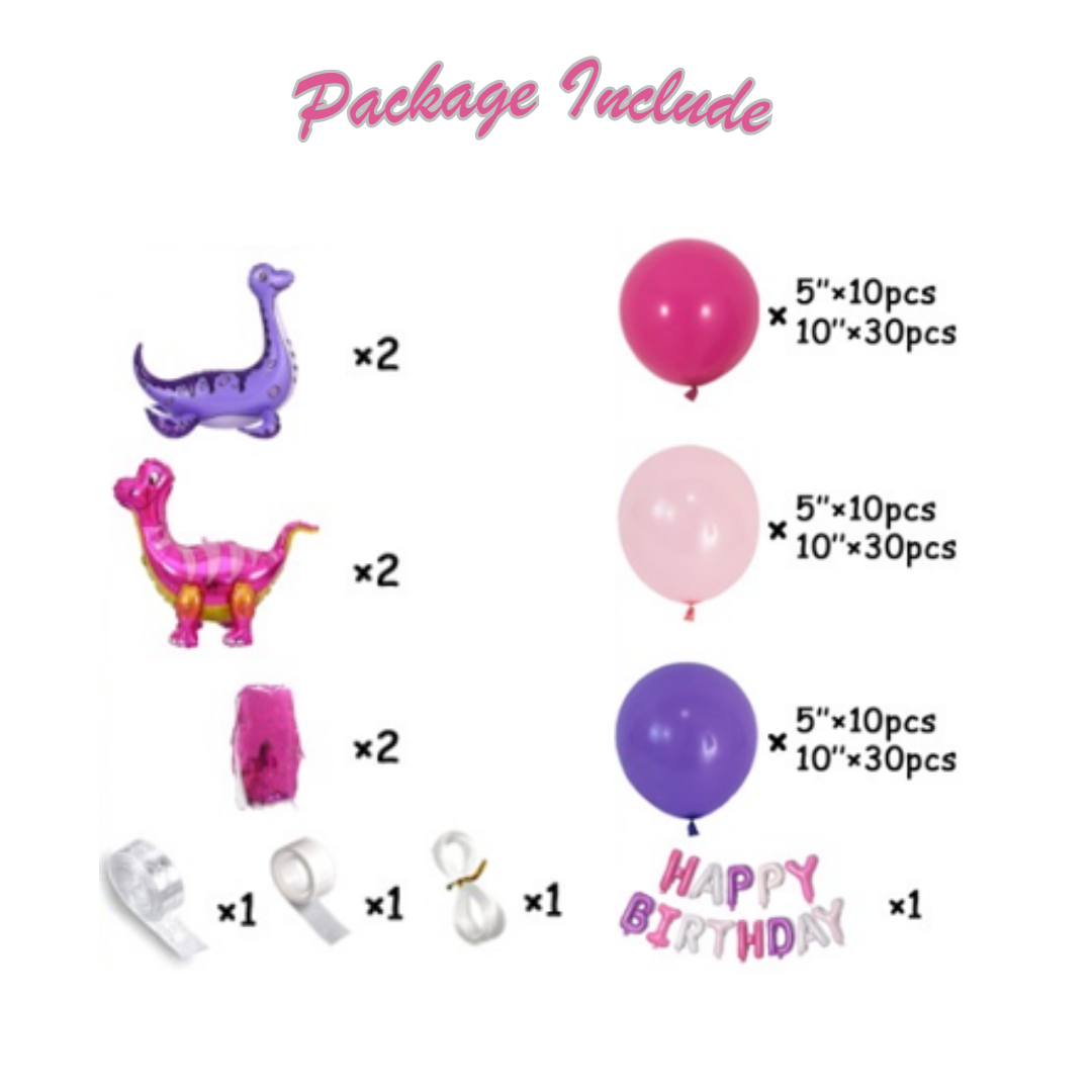 130pcs Pink Jurassic Dinosaur Theme Birthday Balloon Kit