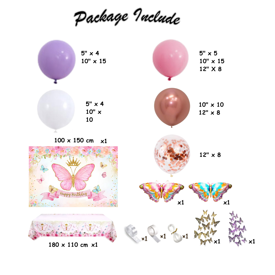 100pcs Pink Butterfly Balloons Garland Arch Kit