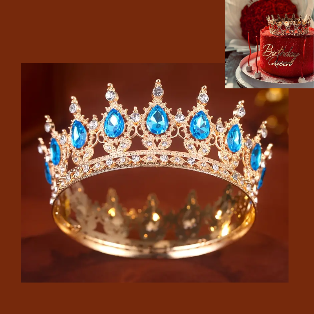 Blue Rhinestone Cake Crown