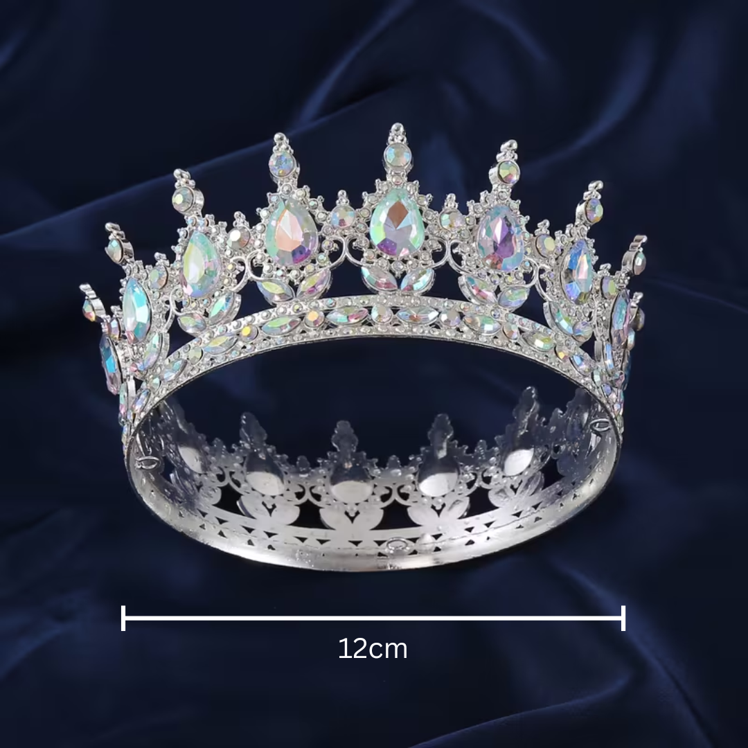 Silver Chrome Rhinestone Cake Crown