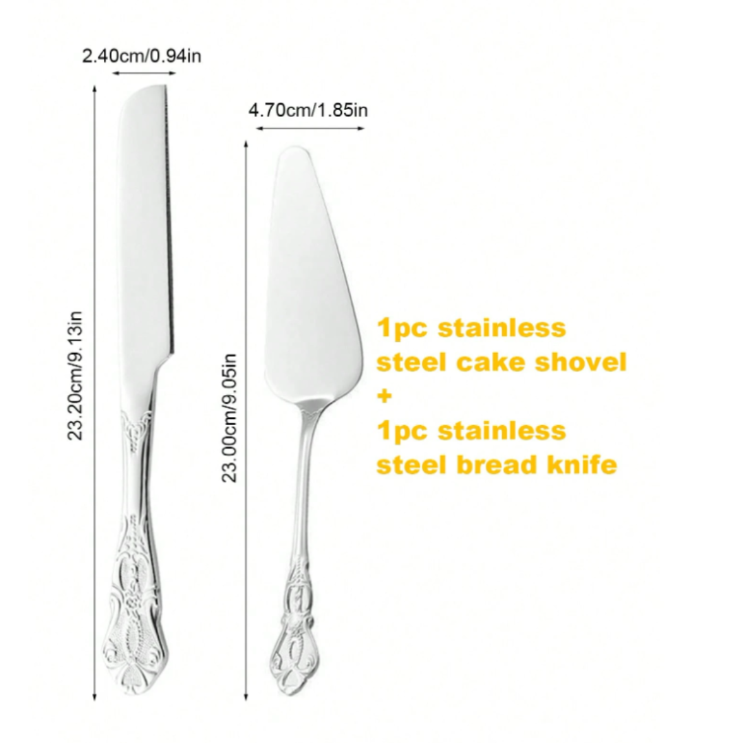 2pcs Elegant Stainless Steel Cake Knife and Cake Shovel