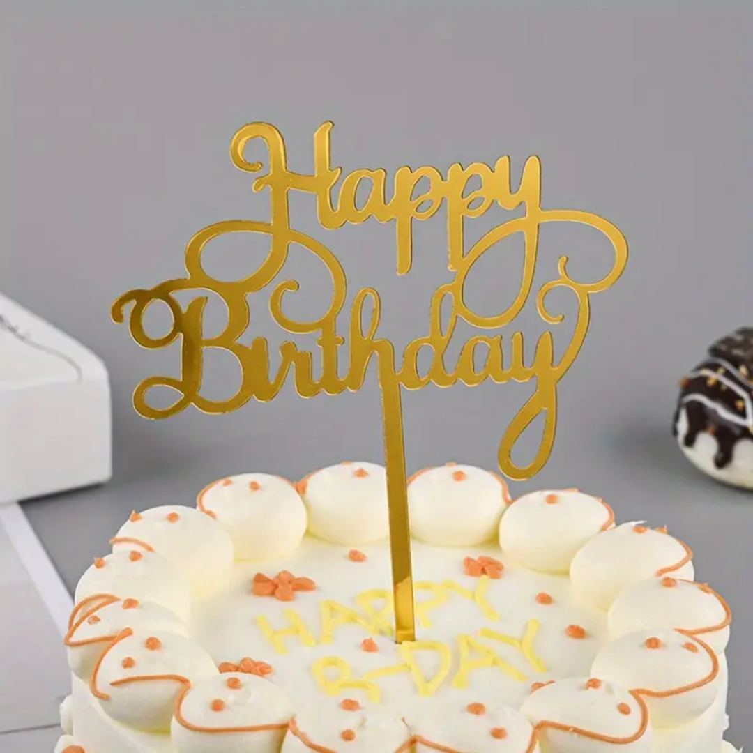 1pcs Happy Birthday Gold Acrylic Cake Topper