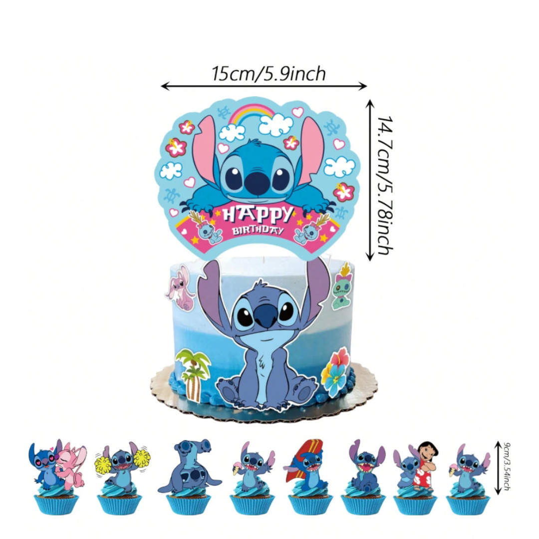 25pcs Blue Stitch Theme Cake Topper Set