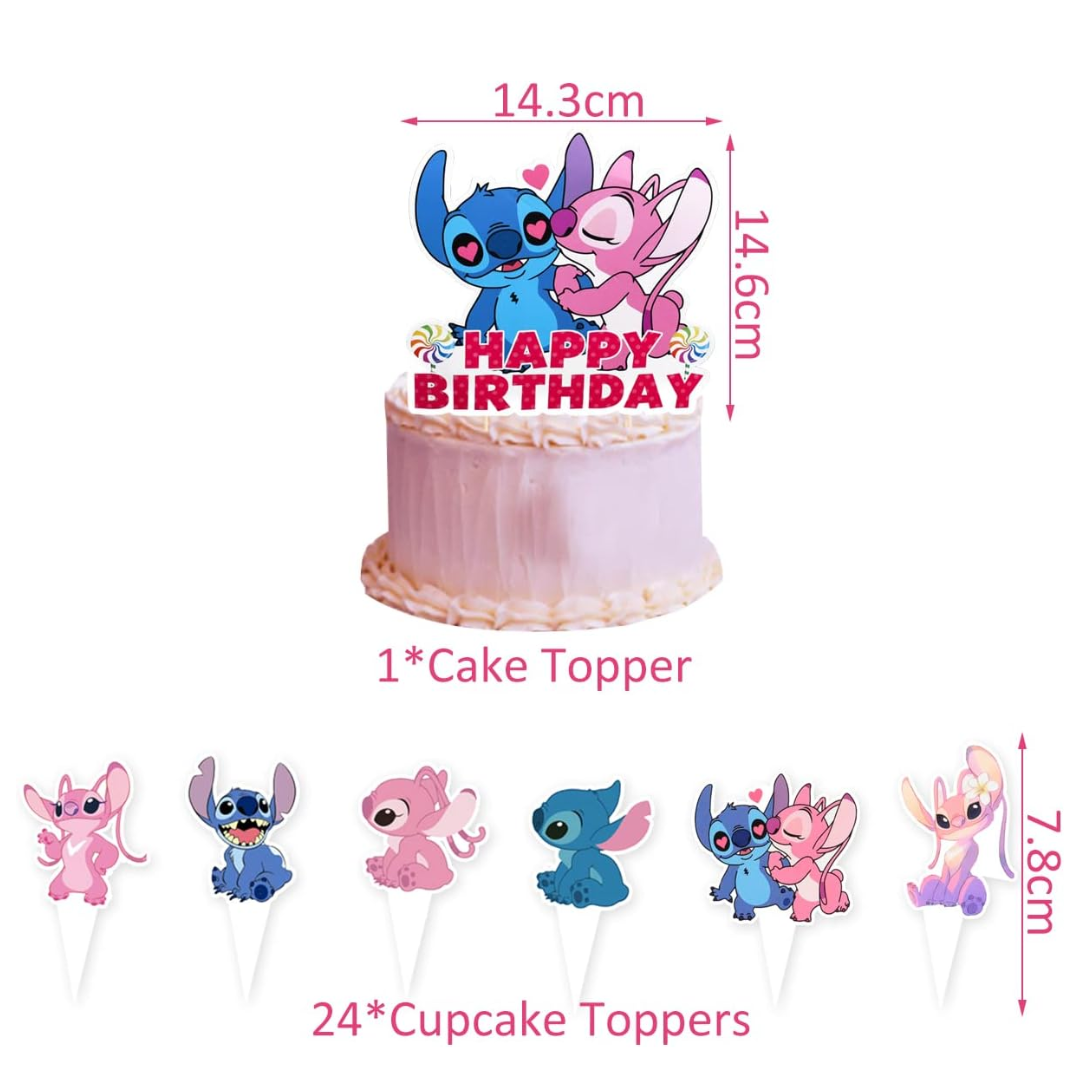 25pcs Pink Stitch Theme Cake Topper