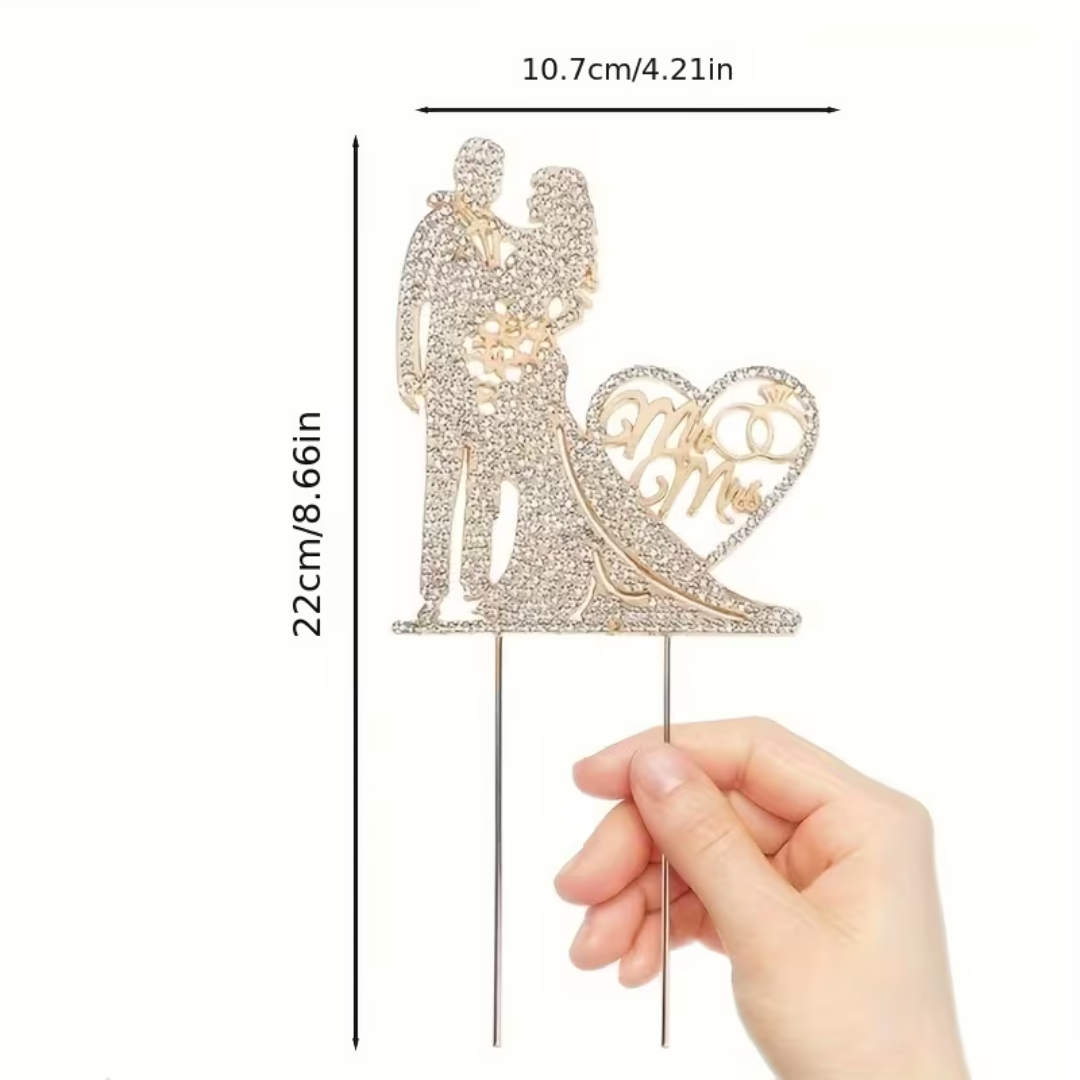 Mr. & Mrs. Silver Crystal Wedding Cake Topper