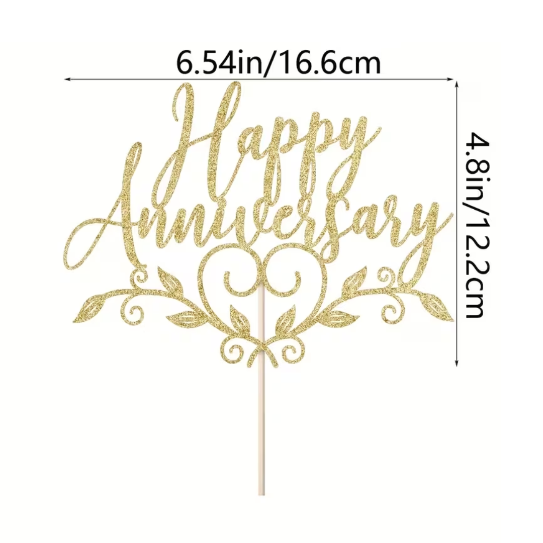Gold Glitter Paper Happy Anniversary Cake Topper