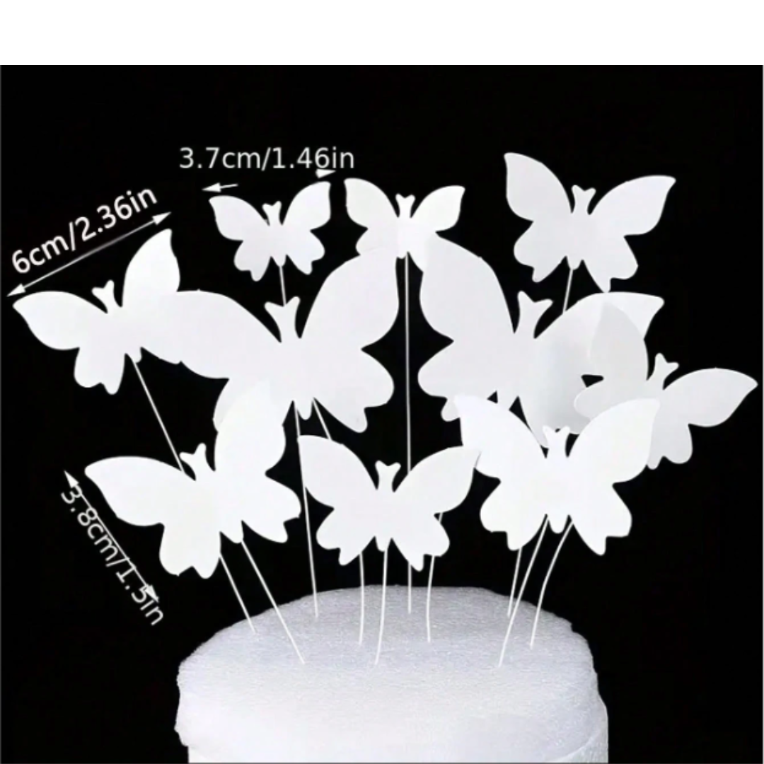 12pcs Set Butterfly, Crown and Pearl Bow Cake Toppers