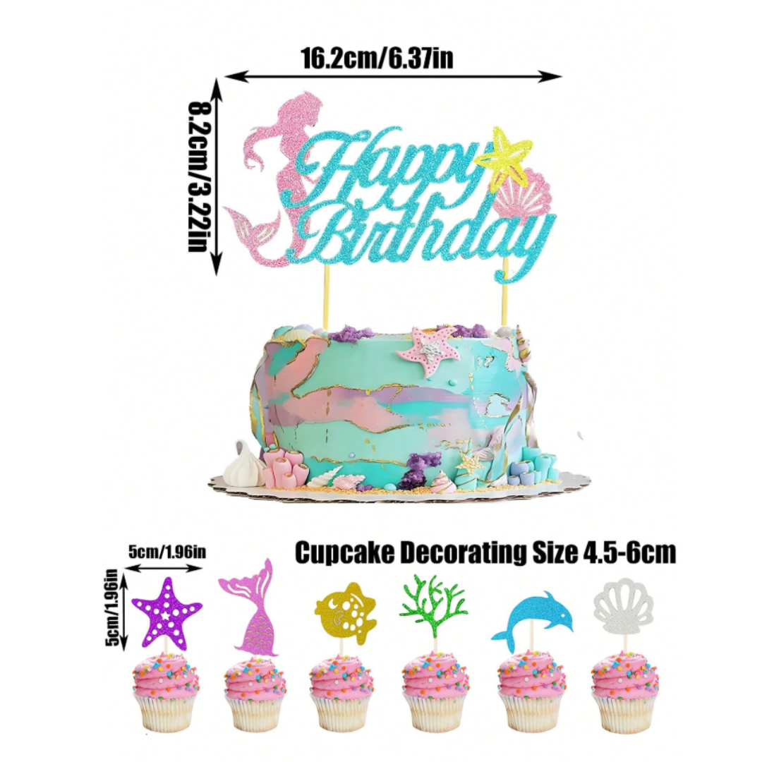 7pcs Mermaid Theme Birthday Cake Topper