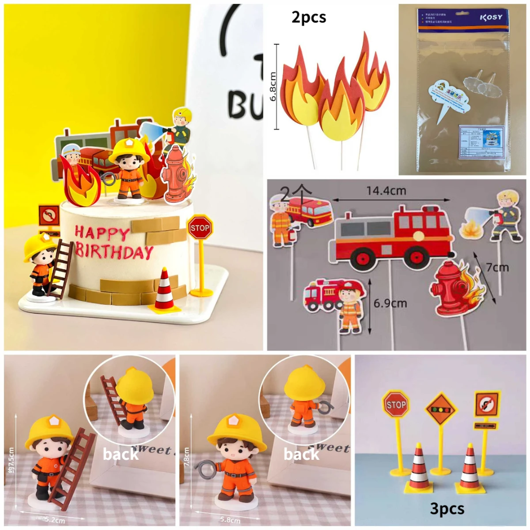 1set of Firefighter Themed Cake Topper