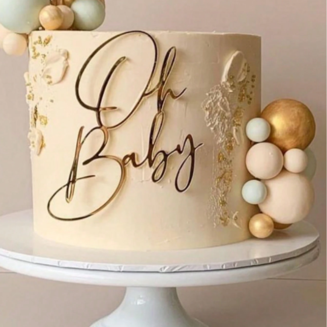 Gold Acrylic "Oh Baby" Side Cake Topper