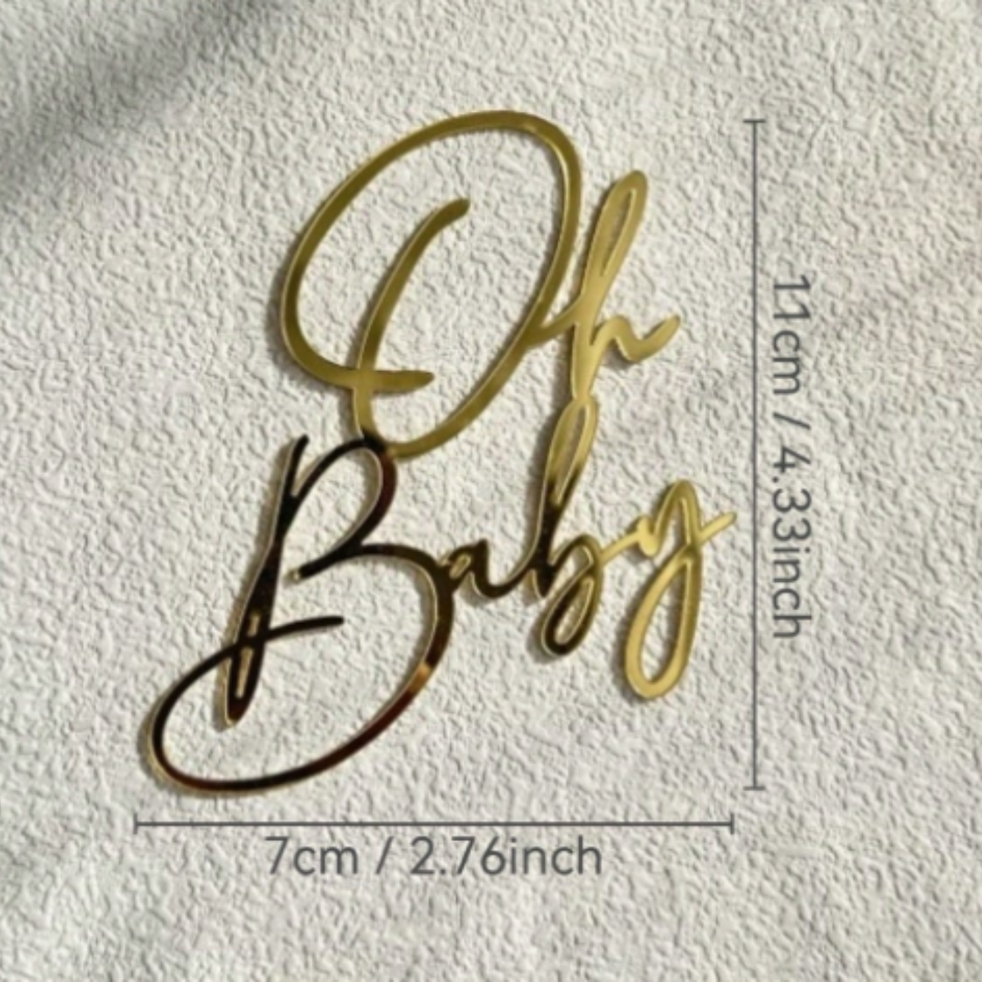 Gold Acrylic "Oh Baby" Side Cake Topper
