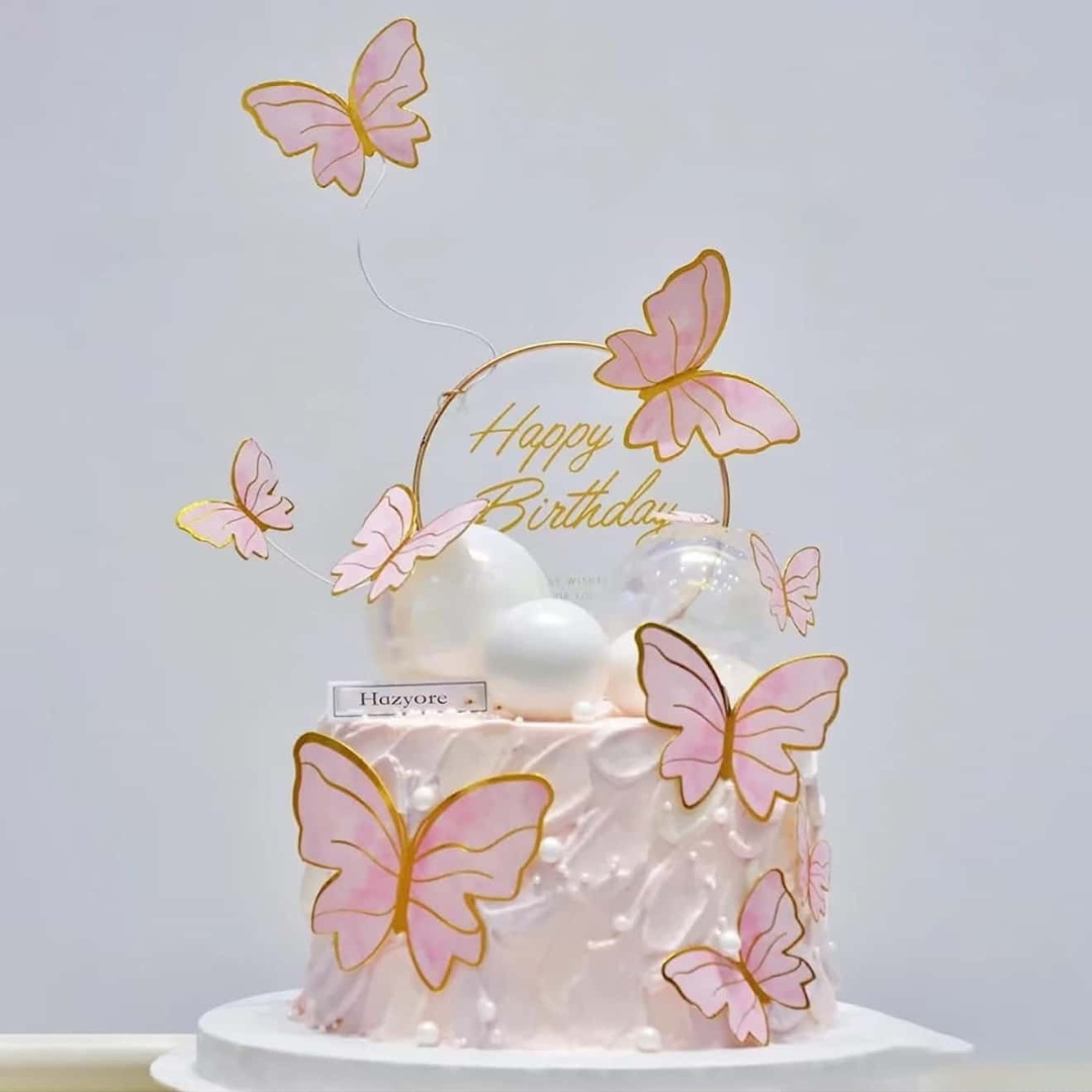 11pcs Pink Butterfly Happy Birthday Cake Toppers