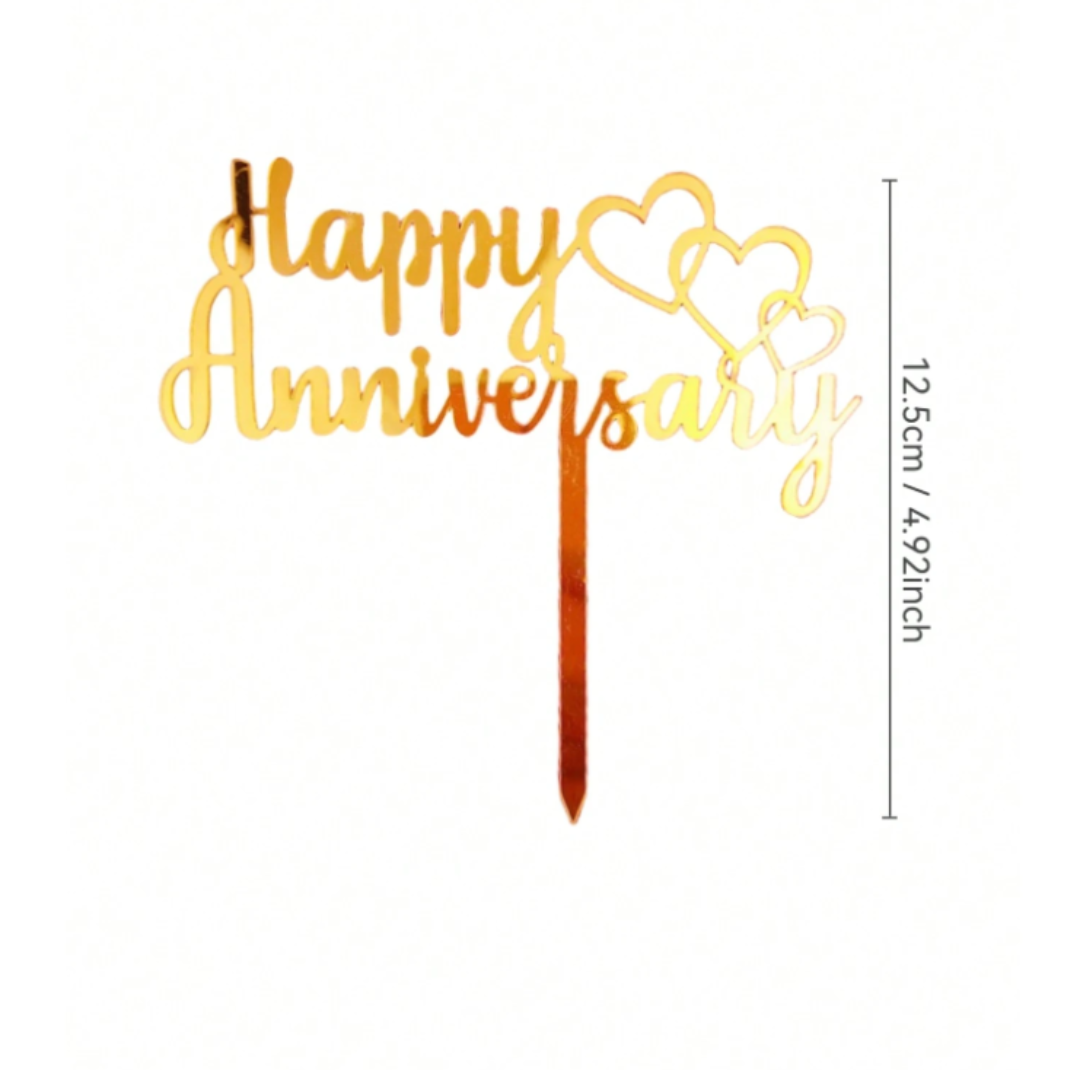Gold Acrylic Happy Anniversary Cake Topper