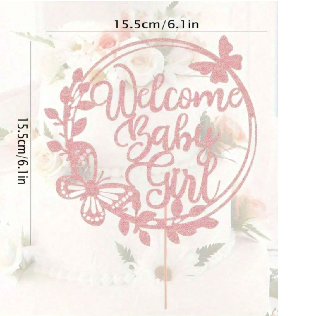 Pink Welcome Baby Girl Cake Topper