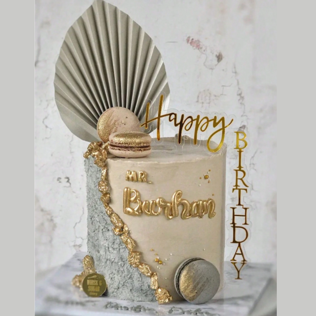 Golden Acrylic Transparent Large Happy Birthday Cake Topper
