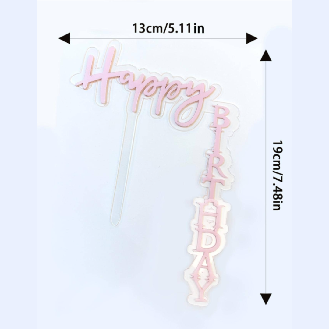 Light Pink Acrylic "Happy Birthday" Cake Topper