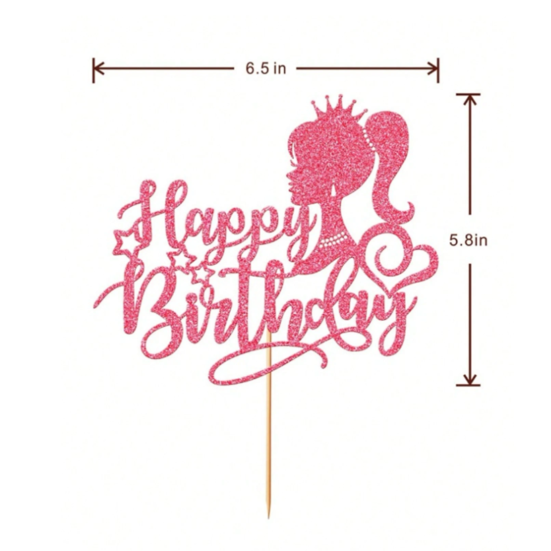 Pink Princess Happy Birthday Cake Topper