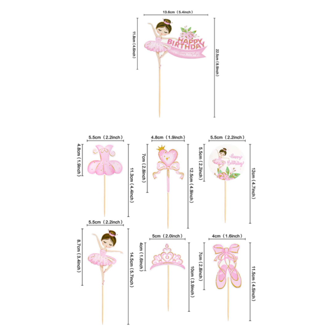 7pcs Ballerina Theme Cup Cake Topper