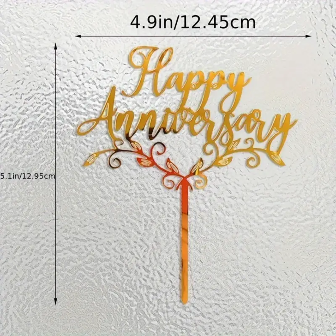 Gold Happy Anniversary Cake Topper
