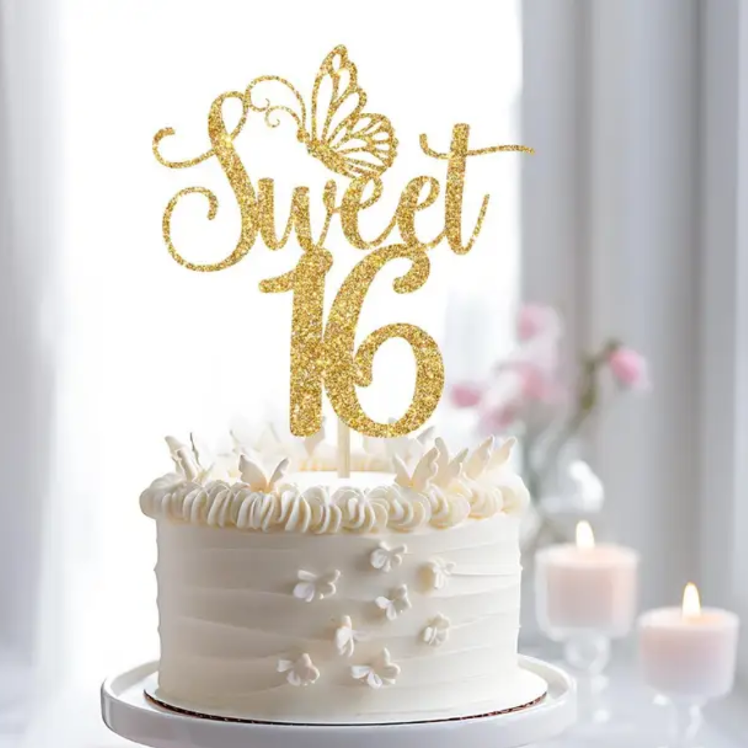 1pcs " Happy Sweet 16 " Glitter Cake Topper